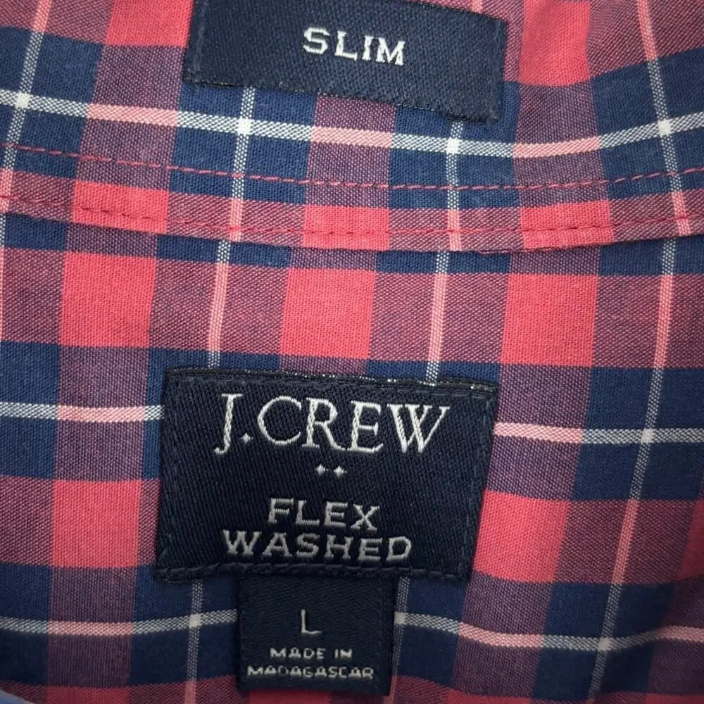 J. Crew Red Plaid Flex Washed Cotton Button Down Shirt